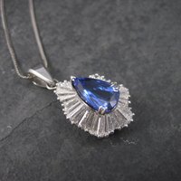 Estate 14K Tanzanite and Diamond Pendant Necklace 5.5 Carats