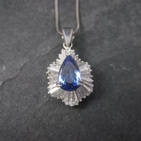 Estate 14K Tanzanite and Diamond Pendant Necklace 5.5 Carats