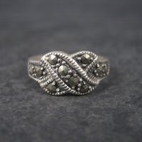 Sterling Marcasite X Kiss Ring Size 5.75 Estate Silver