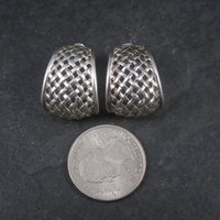 Vintage Sterling Woven Half Hoop Earrings