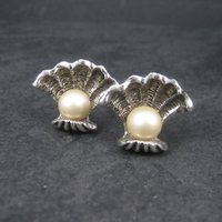 Large Vintage Pearl Clam Shell Nautical Cufflinks Judy Lee