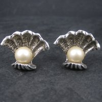 Large Vintage Pearl Clam Shell Nautical Cufflinks Judy Lee