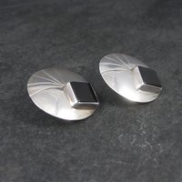 Large Round Vintage Sterling Navajo Onyx Earrings
