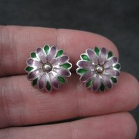 Vintage 980 Sterling Purple Enamel Flower Earrings