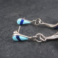 Vintage Southwestern Sterling Red White Blue Inlay Earrings