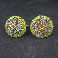 Vintage Prestige Enamel Brooch Clip On Earrings Jewelry Set in Box