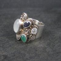 Sterling Sajen Moonstone Iolite Ring Size 7.5