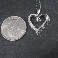 Vintage 90s Sterling Black and White Diamond Heart Pendant Necklace and Earrings Jewelry Set
