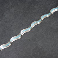 Estate Southwestern Sterling Turquoise Inlay Toggle Bracelet