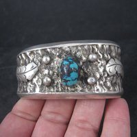Turquoise Cuff Bracelet 6.25 Inches Heavy Vintage Native American Sandcast Aztec