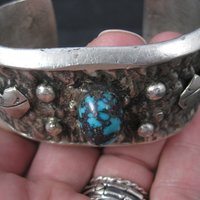 Turquoise Cuff Bracelet 6.25 Inches Heavy Vintage Native American Sandcast Aztec
