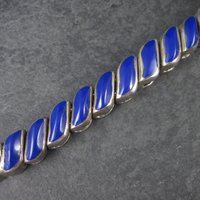 Heavy Vintage 950 Sterling Blue Glass Bracelet 8.25 Inches