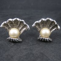 Large Vintage Pearl Clam Shell Nautical Cufflinks Judy Lee