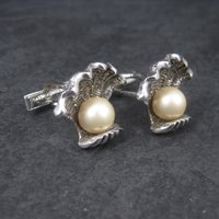 Large Vintage Pearl Clam Shell Nautical Cufflinks Judy Lee