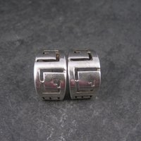Vintage Sterling Greek Key Half Hoop Earrings