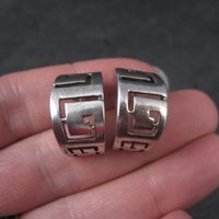 Vintage Sterling Greek Key Half Hoop Earrings