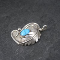 Vintage Navajo Sterling Turquoise Feather Pendant Steven Apache