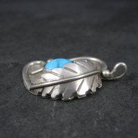Vintage Navajo Sterling Turquoise Feather Pendant Steven Apache