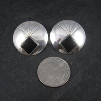 Large Round Vintage Sterling Navajo Onyx Earrings