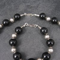 Vintage Black Sterling Bead Necklace and Bracelet Set