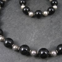 Vintage Black Sterling Bead Necklace and Bracelet Set