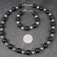 Vintage Black Sterling Bead Necklace and Bracelet Set