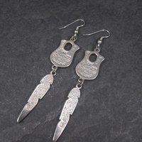 Vintage Southwestern Sterling Turquoise Coral Pot Feather Earrings