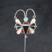 Estate Southwestern Sterling Inlay Butterfly Stick Pin