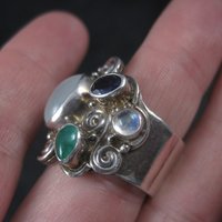 Sterling Sajen Moonstone Iolite Ring Size 7.5
