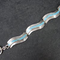 Estate Southwestern Sterling Turquoise Inlay Toggle Bracelet