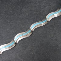 Estate Southwestern Sterling Turquoise Inlay Toggle Bracelet