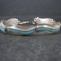 Estate Southwestern Sterling Turquoise Inlay Toggle Bracelet