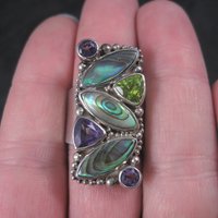 Vintage Sajen Sterling Abalone Amethyst Peridot Ring Size 7