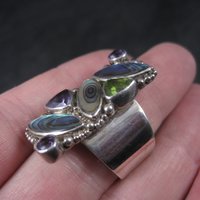 Vintage Sajen Sterling Abalone Amethyst Peridot Ring Size 7