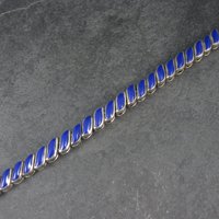 Heavy Vintage 950 Sterling Blue Glass Bracelet 8.25 Inches