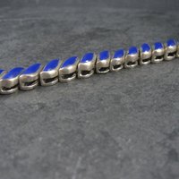 Heavy Vintage 950 Sterling Blue Glass Bracelet 8.25 Inches