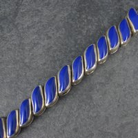 Heavy Vintage 950 Sterling Blue Glass Bracelet 8.25 Inches