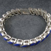 Heavy Vintage 950 Sterling Blue Glass Bracelet 8.25 Inches