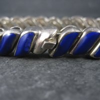 Heavy Vintage 950 Sterling Blue Glass Bracelet 8.25 Inches