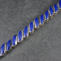 Heavy Vintage 950 Sterling Blue Glass Bracelet 8.25 Inches