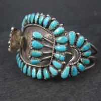 Vintage Zuni Petit Point Turquoise Watch Band Cuff Bracelet 6.5 Inches Judy Wallace