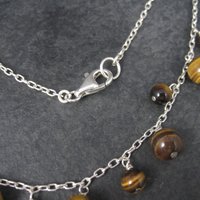 Vintage 90s Sterling Tiger Eye Dangle Necklace 16 Inches