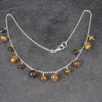 Vintage 90s Sterling Tiger Eye Dangle Necklace 16 Inches