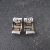 Vintage Sterling Greek Key Half Hoop Earrings