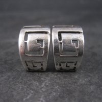 Vintage Sterling Greek Key Half Hoop Earrings