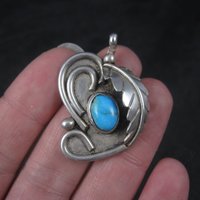 Vintage Navajo Sterling Turquoise Feather Pendant Steven Apache