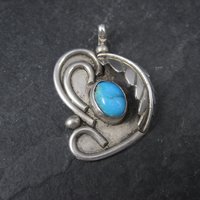 Vintage Navajo Sterling Turquoise Feather Pendant Steven Apache