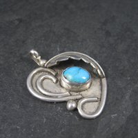 Vintage Navajo Sterling Turquoise Feather Pendant Steven Apache