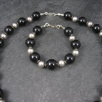 Vintage Black Sterling Bead Necklace and Bracelet Set
