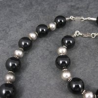 Vintage Black Sterling Bead Necklace and Bracelet Set